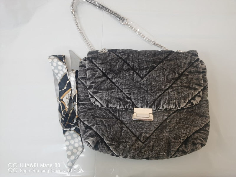 Zara Quilted Denim Shoulder Bag